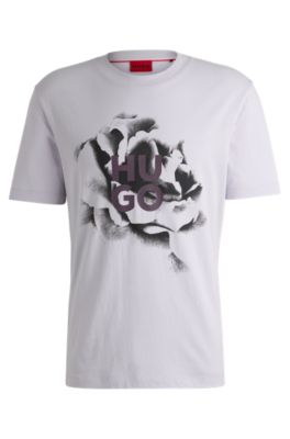 Cotton-jersey T-shirt with artwork and logo, Light Purple