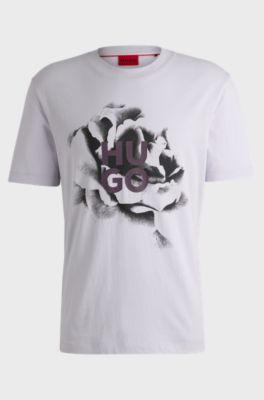 Cotton-jersey T-shirt with artwork and logo, Light Purple