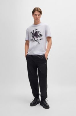 Cotton-jersey T-shirt with artwork and logo, Light Purple