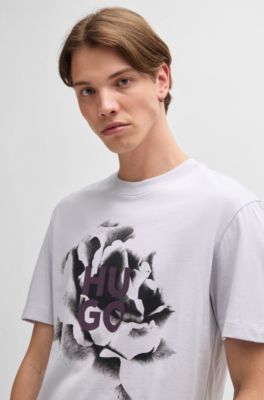 Cotton-jersey T-shirt with artwork and logo, Light Purple