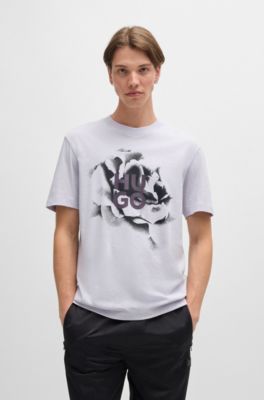 Cotton-jersey T-shirt with artwork and logo, Light Purple