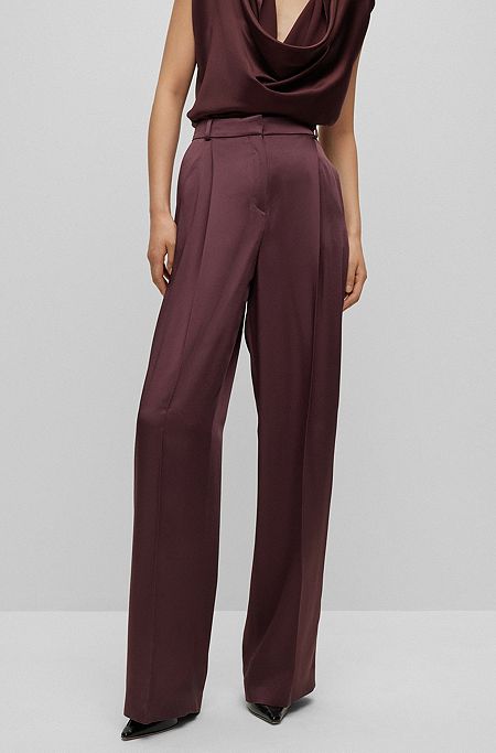 Relaxed-fit, wide-leg tailored trousers, Dark Brown