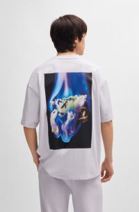 Camiseta oversize fit de punto de algodón con ilustración de temporada, Luz púrpura