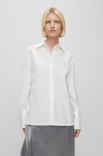 Straight-fit cotton-poplin shirt, White