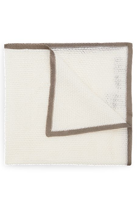 Silk-piqué pocket square with contrast border, White