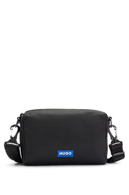 HUGO - Crossbody bag in structured twill with blue logo trim