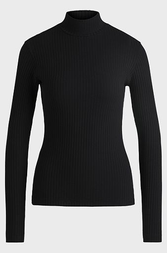 Stretch-cotton slim-fit T-shirt with logo print, Black