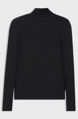 Stretch-cotton slim-fit T-shirt with logo print, Black