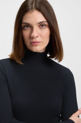 Slim-Fit Longsleeve aus Stretch-Baumwolle mit Logo-Print, Schwarz