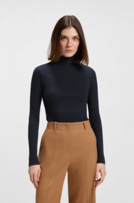 T-shirt i slim fit av stretchig bomull och med tryckt logga, Svart