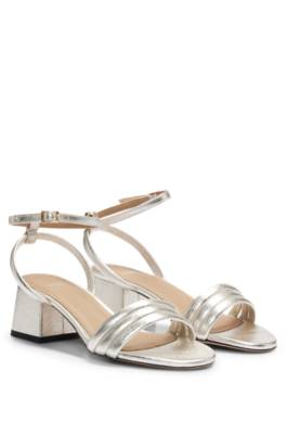 Hugo Boss Metallic-leather Sandals With Padded Strap And 5cm Heel
