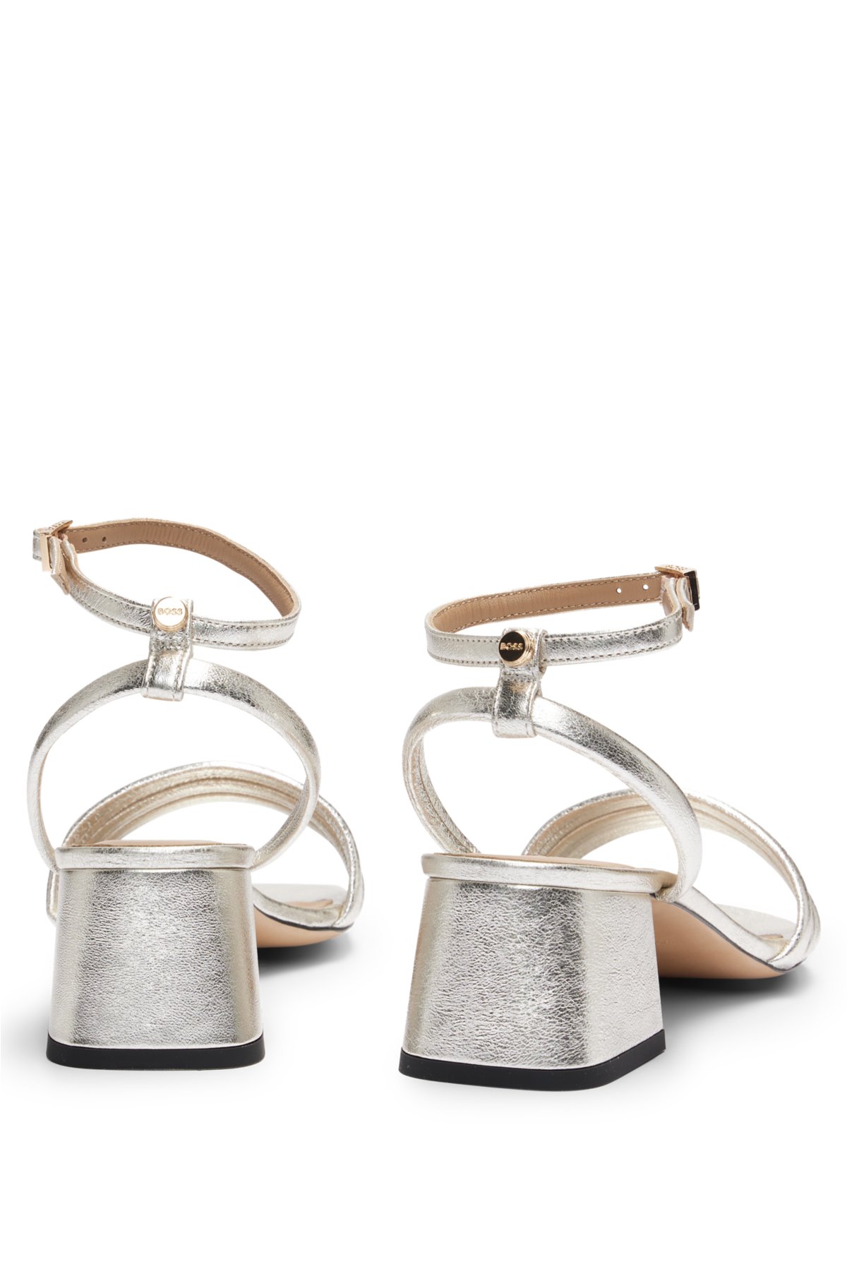 Metallic-leather sandals with padded strap and 5cm heel, Silver