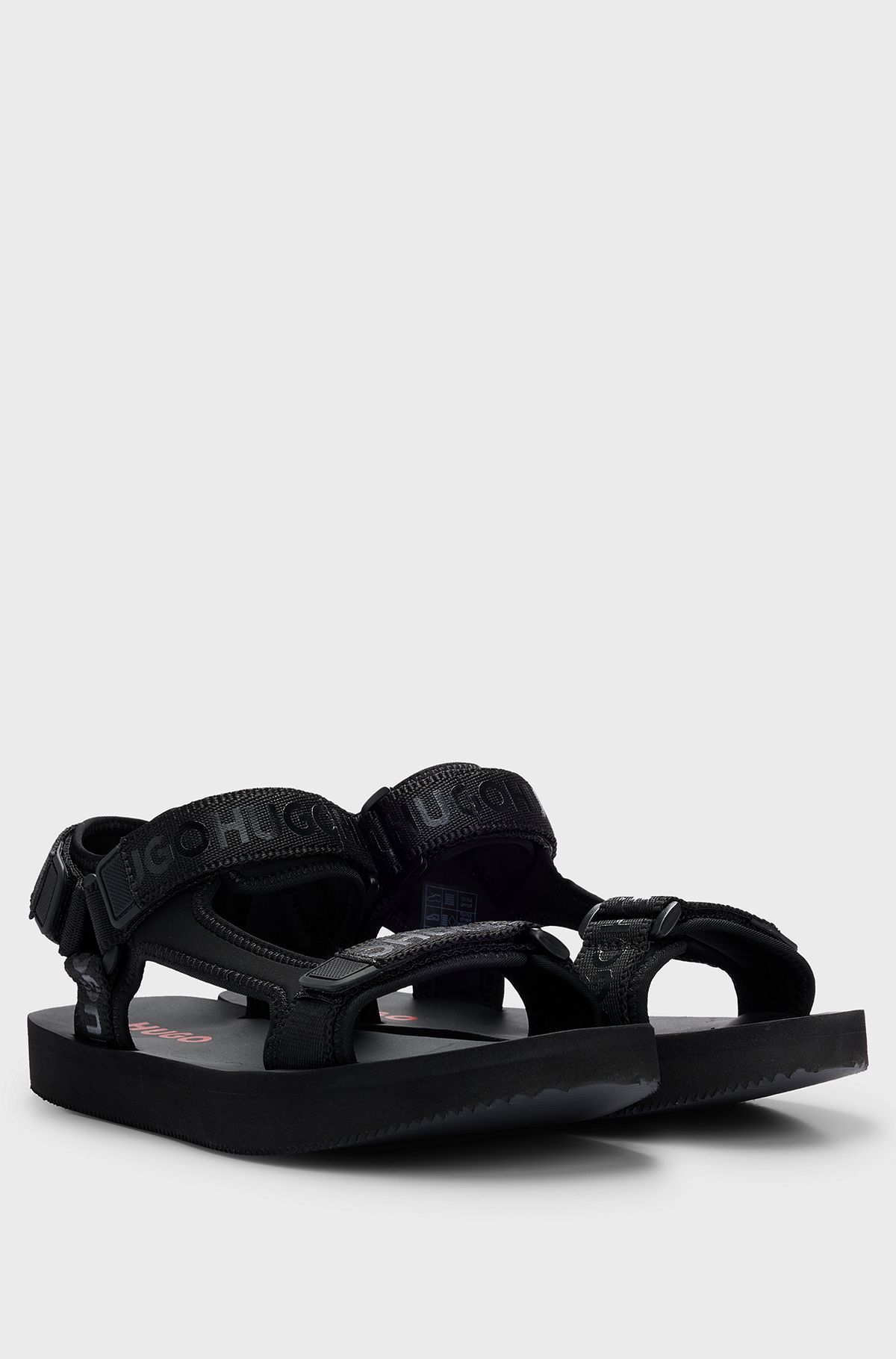 Branded sandals with riptape straps and EVA outsole, Black