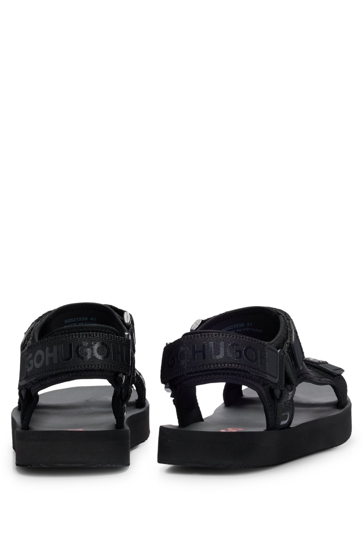 Branded sandals with riptape straps and EVA outsole, Black