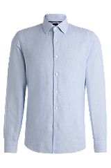 Casual-fit shirt in striped linen and cotton, Light Blue