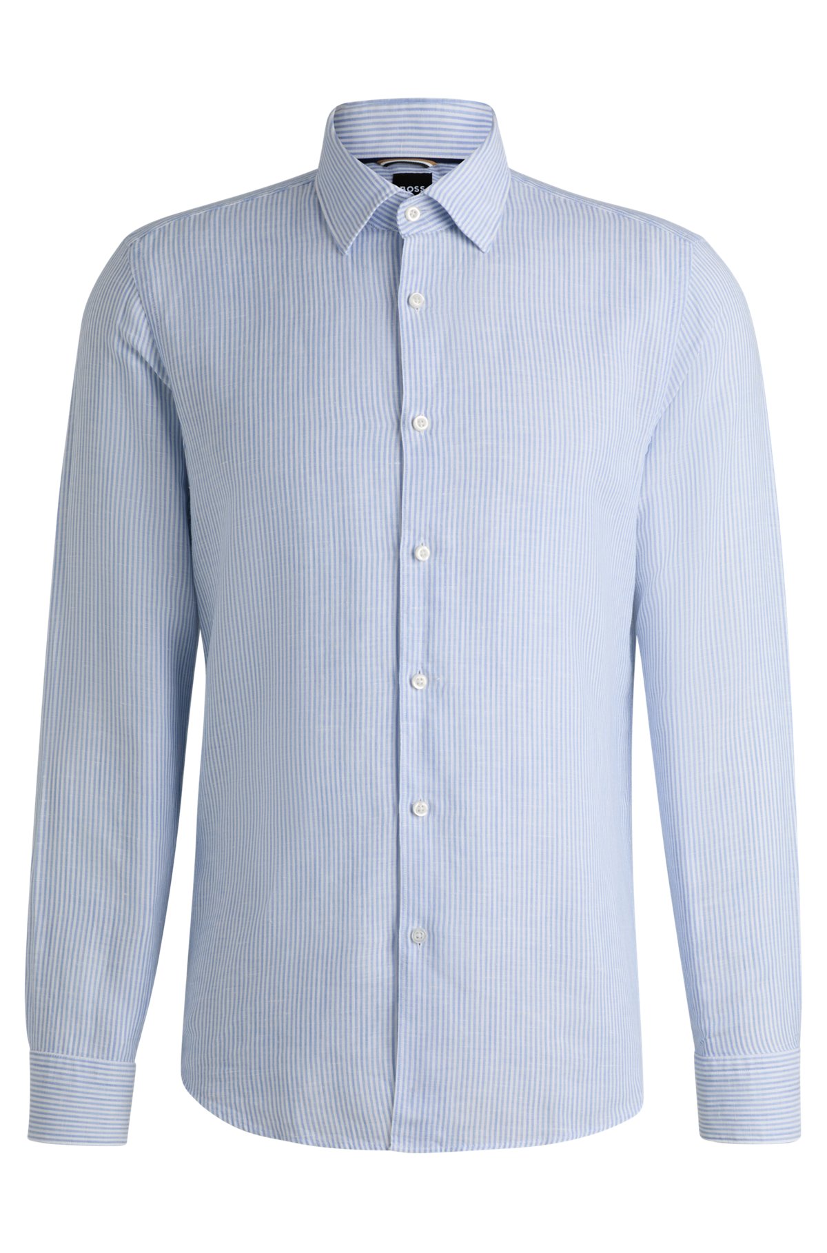 BOSS - Casual-fit shirt in striped linen and cotton