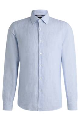 HUGO BOSS CASUAL-FIT SHIRT IN STRIPED LINEN AND COTTON 