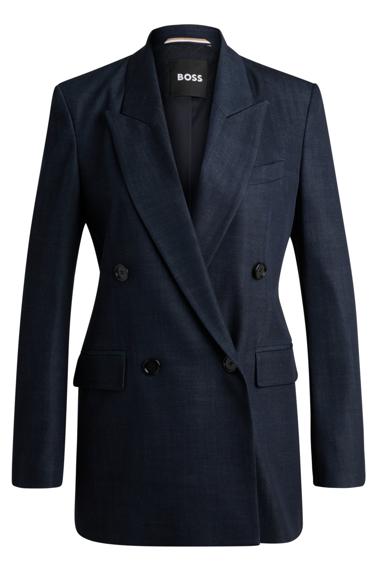 Regular-fit long-length jacket in denim-effect twill, Dark Blue