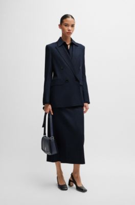 Regular-fit long-length jacket in denim-effect twill, Dark Blue