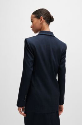 Regular-fit long-length jacket in denim-effect twill, Dark Blue