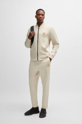 BOSS - Regular-Fit Sweatjacke mit Reißverschluss und Aufnäher mit  