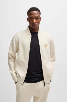 BOSS - Regular-Fit Sweatjacke mit Reißverschluss und Aufnäher mit  