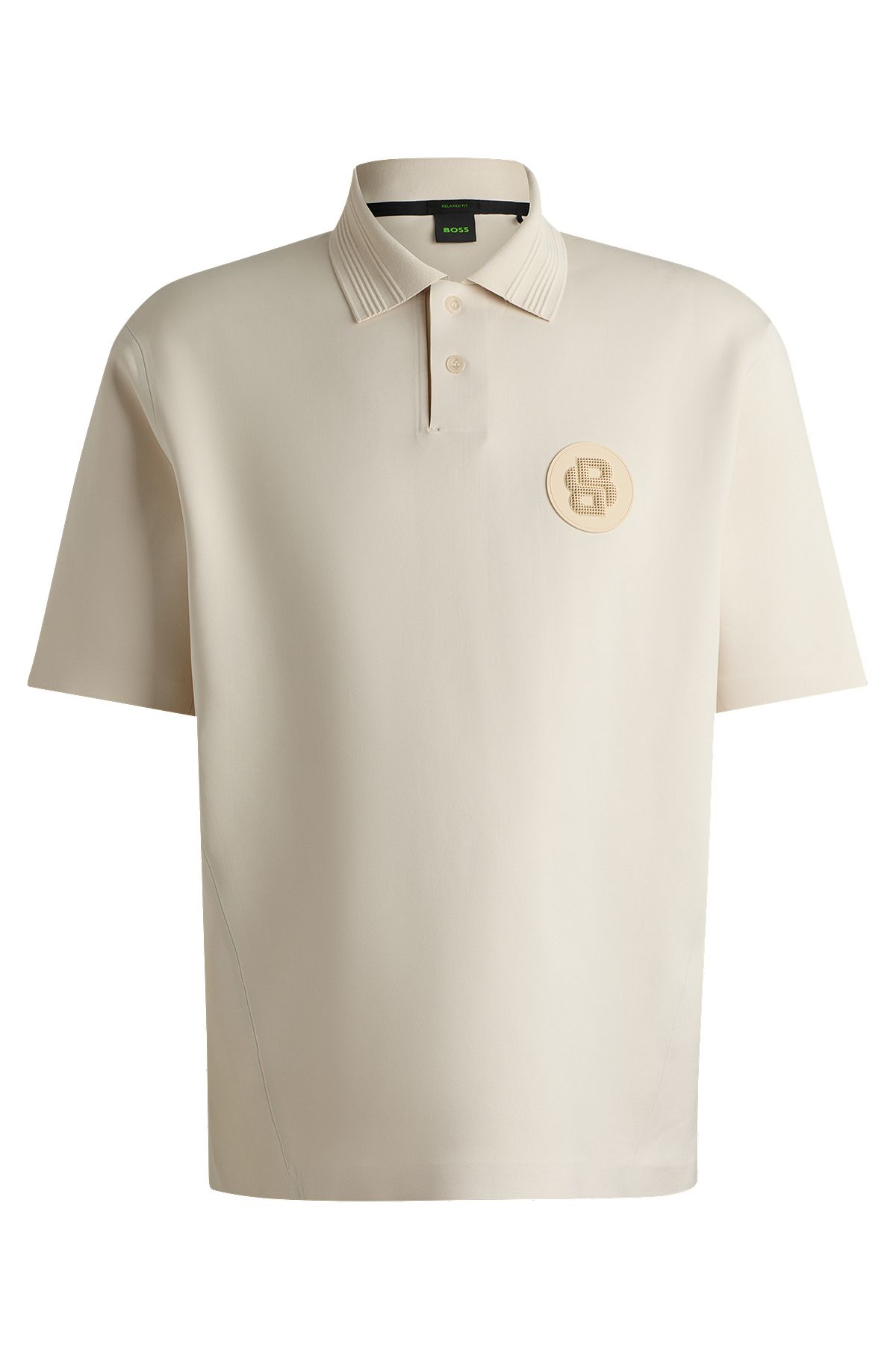 Stretch-jersey polo shirt with double-monogram badge, Natural