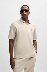 Stretch-jersey polo shirt with double-monogram badge, Natural