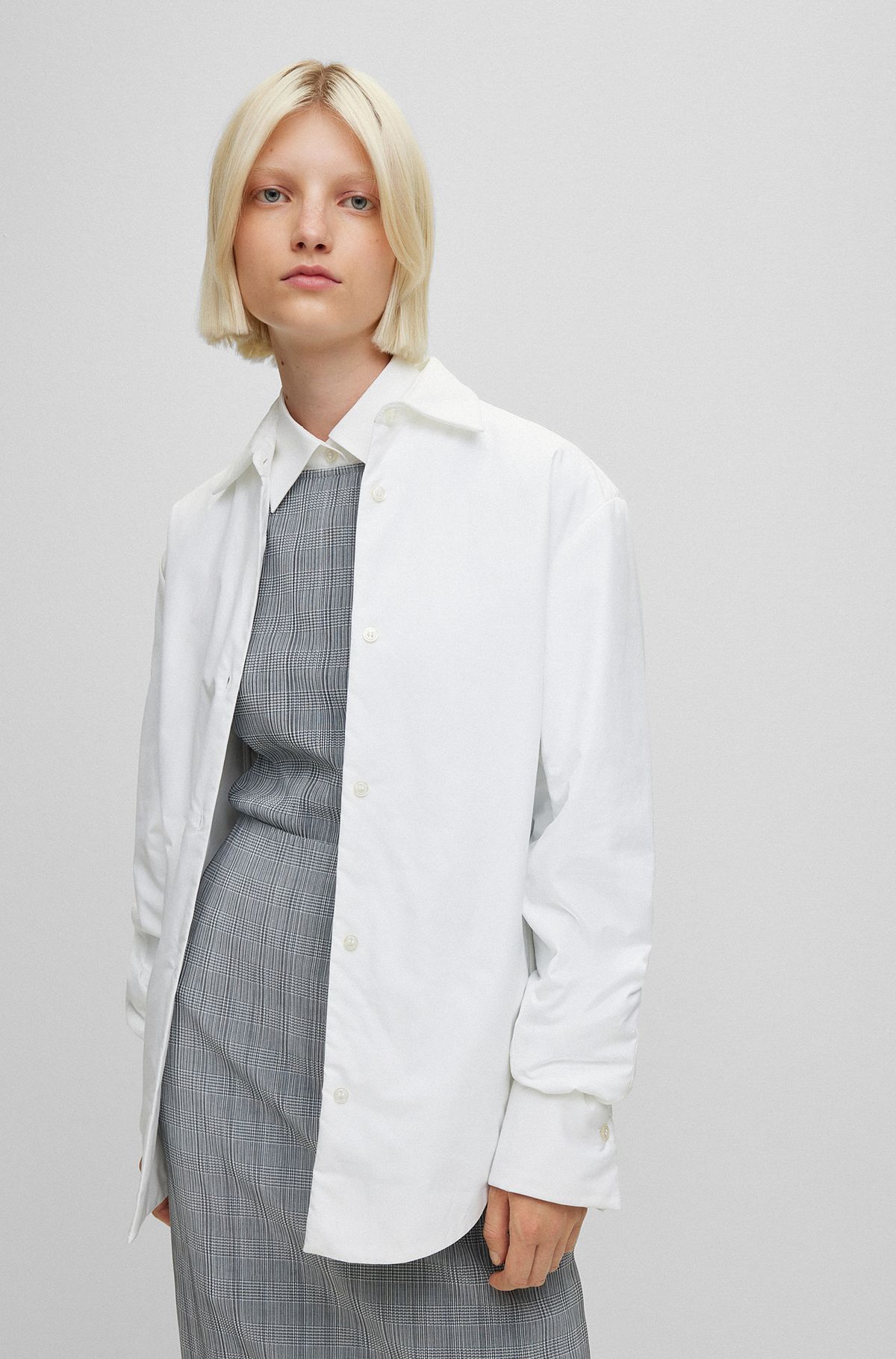Oversized, padded cotton-poplin shirt jacket, White