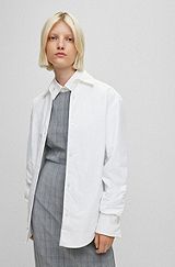 Oversized, padded cotton-poplin shirt jacket, White