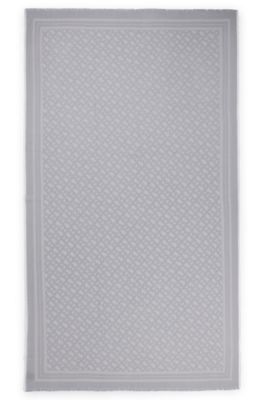 BOSS - Wool-blend scarf with monogram jacquard and fringing - Silver