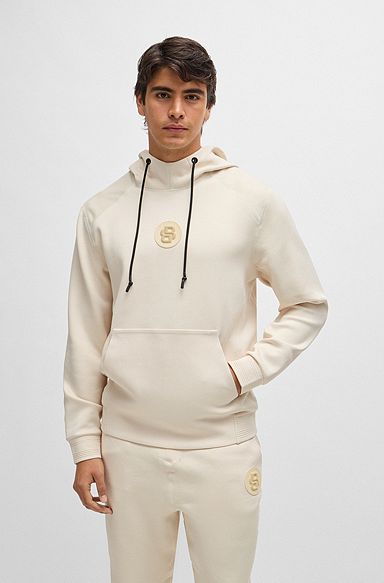 Regular-fit hoodie with double-monogram badge, Natural