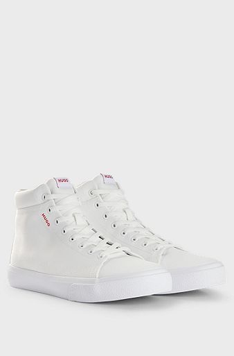 Canvas high-top trainers with red logo patch, White