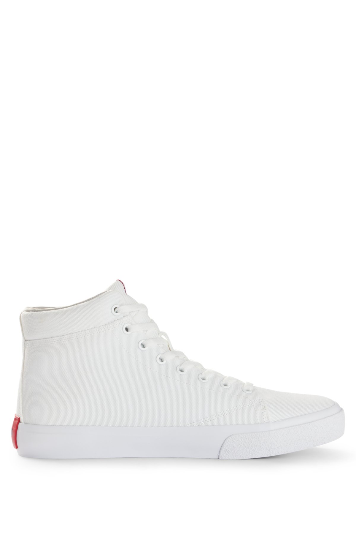 Canvas high-top trainers with red logo patch, White