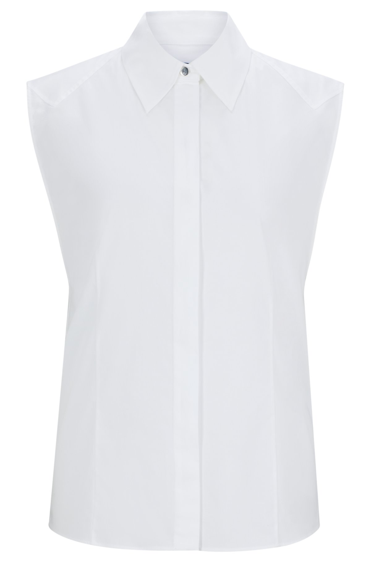 Sleeveless blouse in stretch-cotton canvas, White