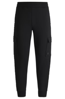 Stretch-cotton tracksuit bottoms with stacked logo, Black