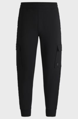 Stretch-cotton tracksuit bottoms with stacked logo, Black