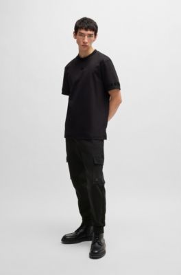 Stretch-cotton tracksuit bottoms with stacked logo, Black