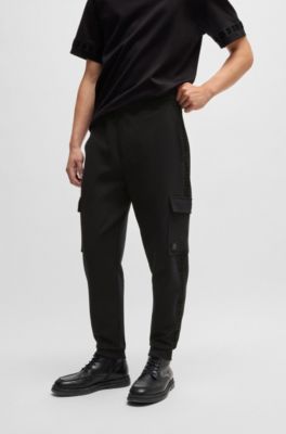 Stretch-cotton tracksuit bottoms with stacked logo, Black
