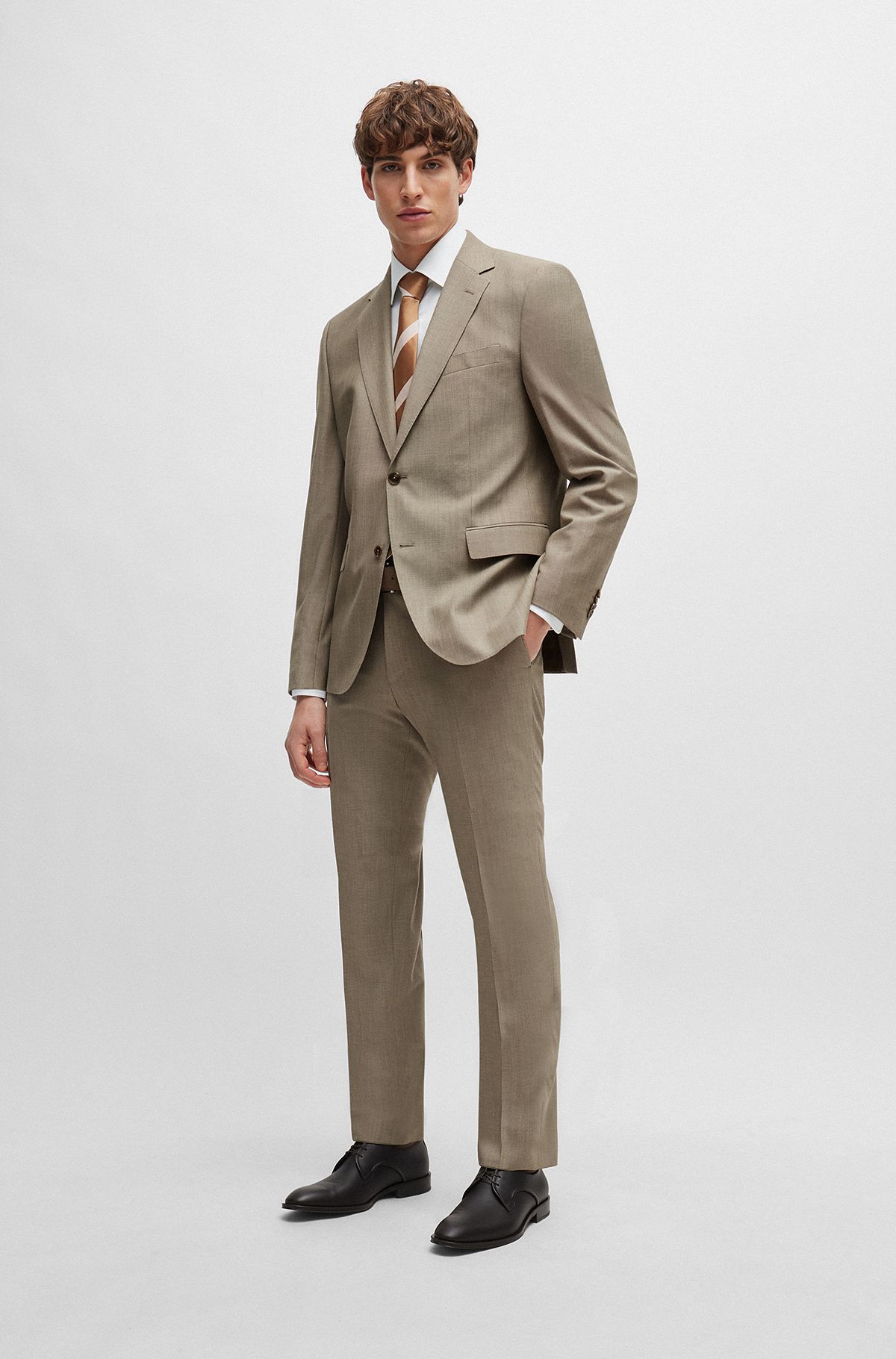 Regular-fit suit in melange wrinkle-resistant cloth, Beige