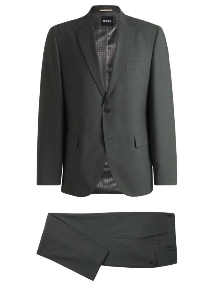 Artikel klicken und genauer betrachten! - Präzise gefertigter BOSS Business-Anzug. Der vielseitig kombinierbare Anzug in melierter Optik ist aus einem elastischen Material-Mix mit Schurwoll-Anteil gefertigt, der einen edlen Look und ein angenehmes Tragegefühl verspricht. Die gerade Passform sorgt für eine legere Silhouette mit Bewegungsfreiheit. | im Online Shop kaufen