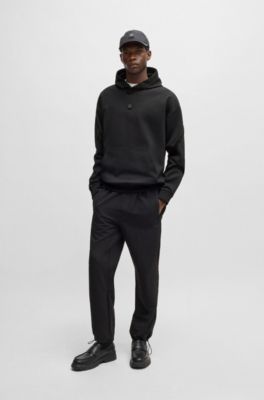 Stretch-cotton relaxed-fit hoodie with stacked logo, Black
