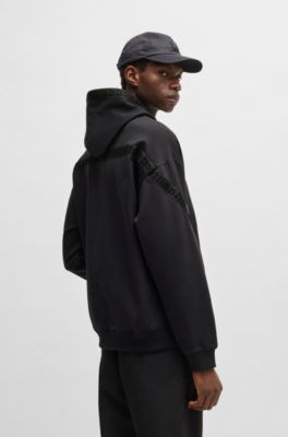 Stretch-cotton relaxed-fit hoodie with stacked logo, Black