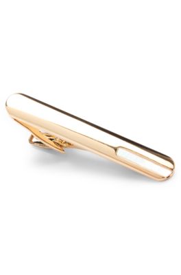 Brass tie clip with black onyx insert, Gold tone