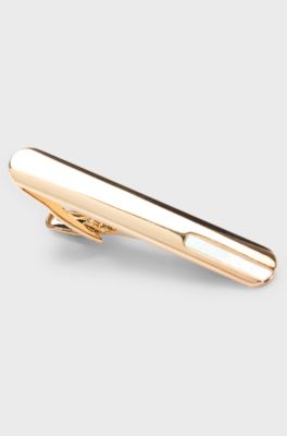 Brass tie clip with black onyx insert, Gold tone
