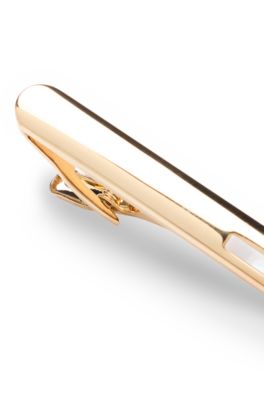 Brass tie clip with black onyx insert, Gold tone