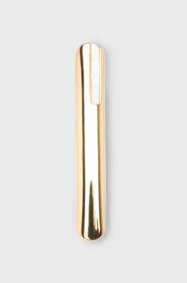 Brass tie clip with black onyx insert, Gold tone