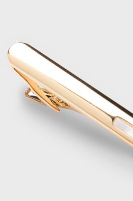 Brass tie clip with black onyx insert, Gold tone