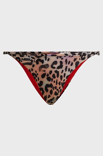 Leopard-print bikini bottoms with stacked-logo charm, Patterned