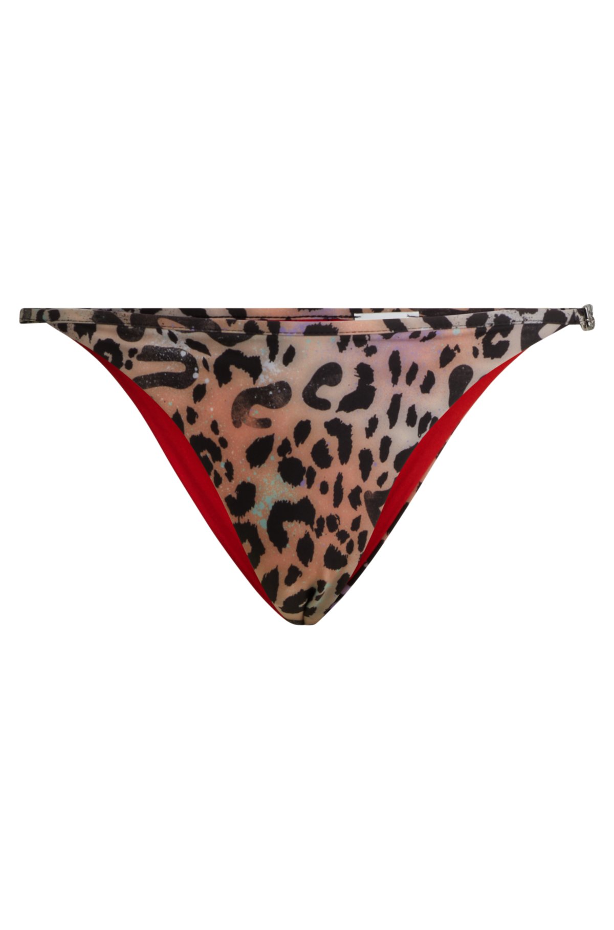 Leopard-print bikini bottoms with stacked-logo charm, Patterned
